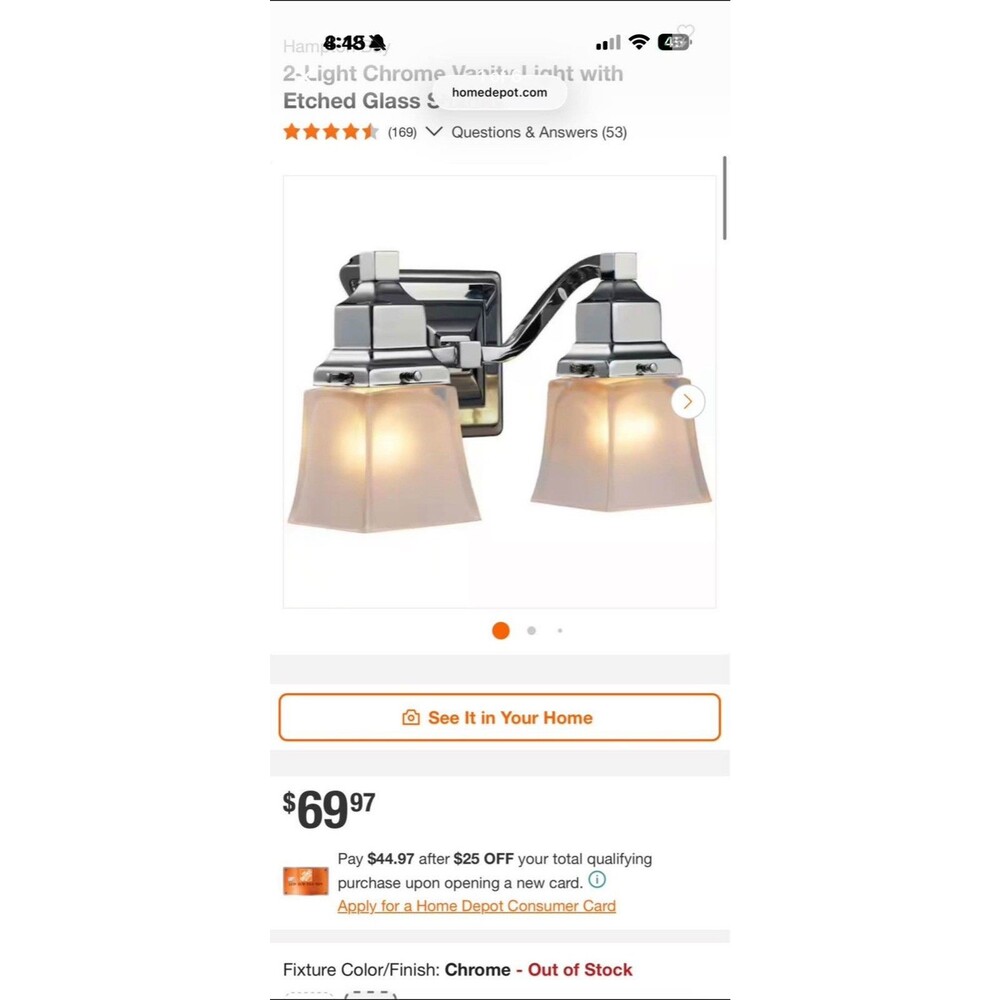 2-light Chrome Vanity Light Fixture Hampton Bay